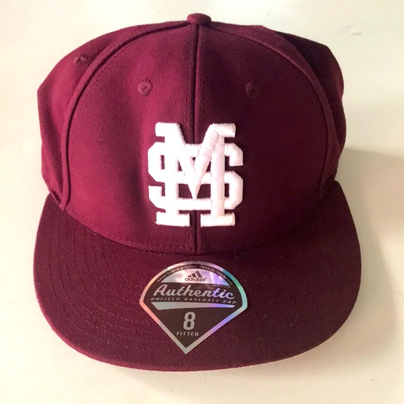 Maroon Fitted Baseball Cap By Adidas Sz 